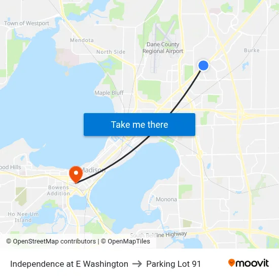 Independence at E Washington to Parking Lot 91 map