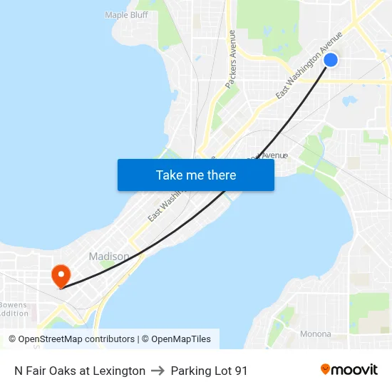N Fair Oaks at Lexington to Parking Lot 91 map