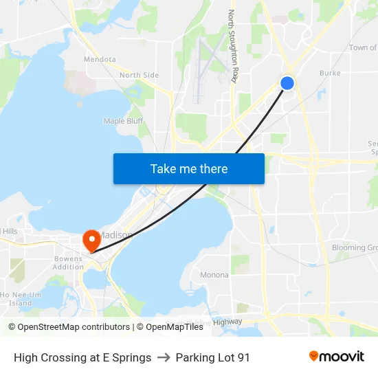 High Crossing at E Springs to Parking Lot 91 map