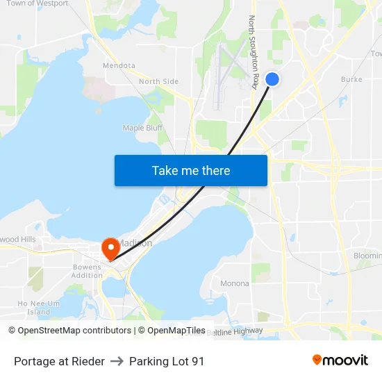 Portage at Rieder to Parking Lot 91 map