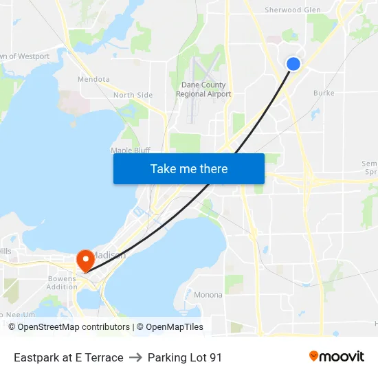 Eastpark at E Terrace to Parking Lot 91 map