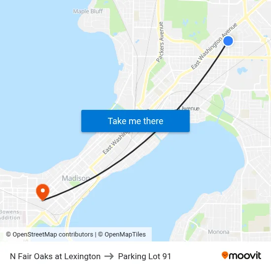 N Fair Oaks at Lexington to Parking Lot 91 map