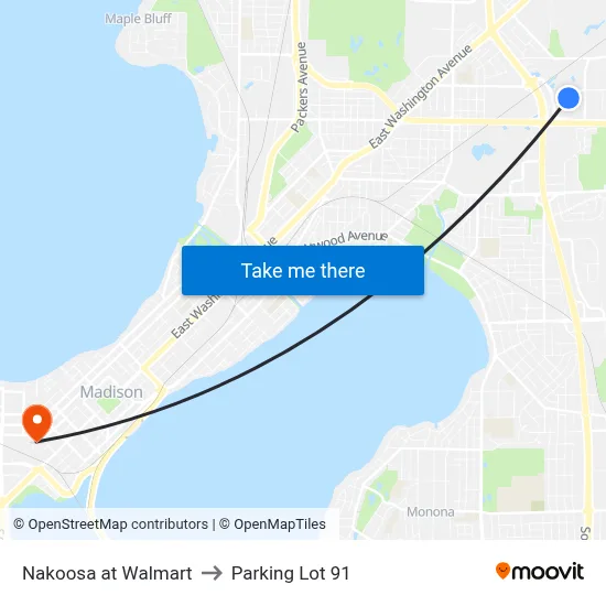 Nakoosa at Walmart to Parking Lot 91 map