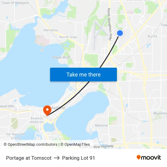 Portage at Tomscot to Parking Lot 91 map