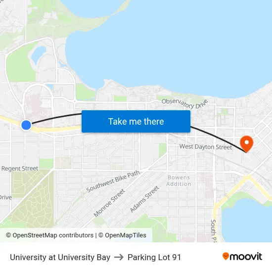 University at University Bay to Parking Lot 91 map