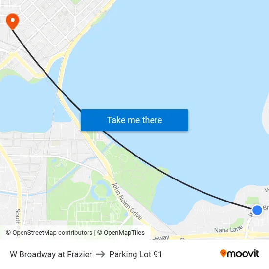 W Broadway at Frazier to Parking Lot 91 map