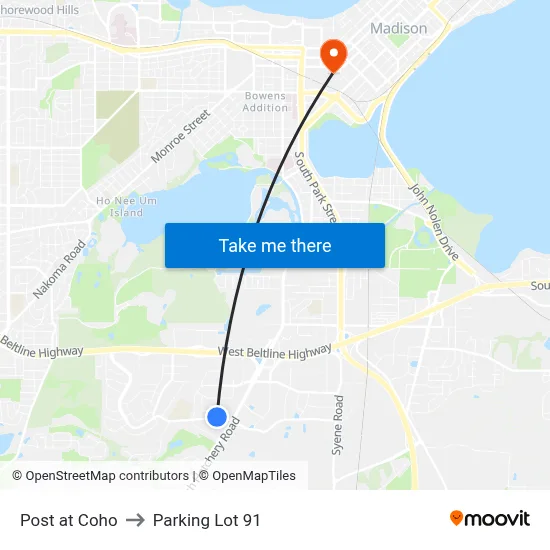 Post at Coho to Parking Lot 91 map