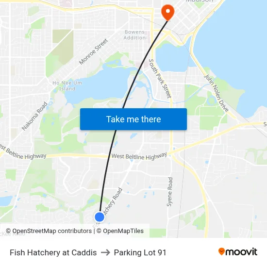 Fish Hatchery at Caddis to Parking Lot 91 map