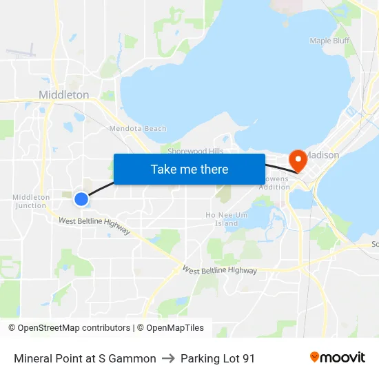 Mineral Point at S Gammon to Parking Lot 91 map