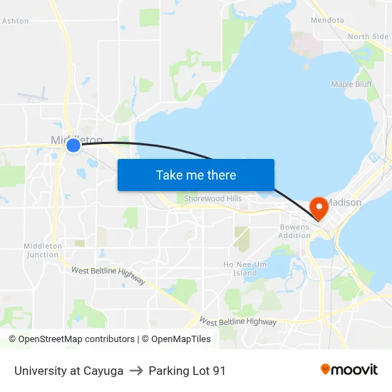 University at Cayuga to Parking Lot 91 map