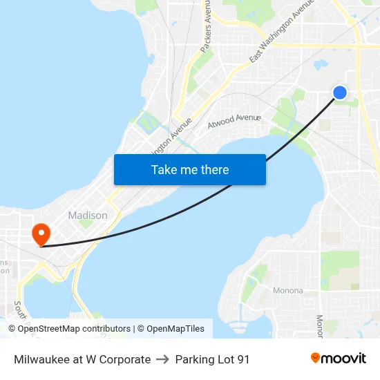 Milwaukee at W Corporate to Parking Lot 91 map