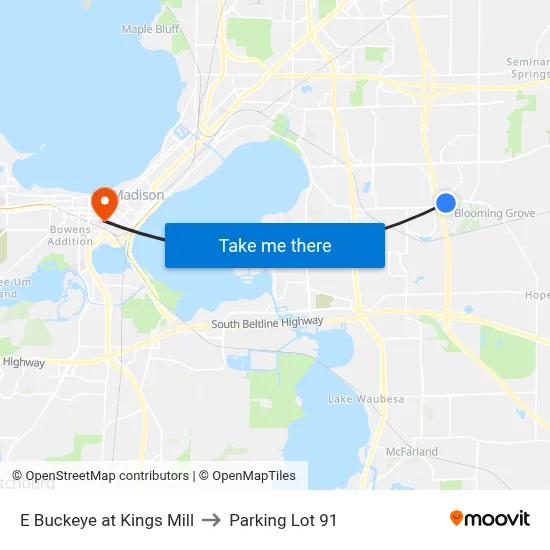 E Buckeye at Kings Mill to Parking Lot 91 map