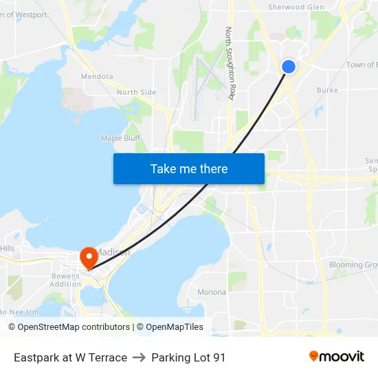 Eastpark at W Terrace to Parking Lot 91 map