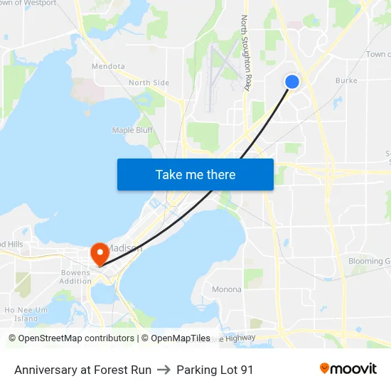 Anniversary at Forest Run to Parking Lot 91 map
