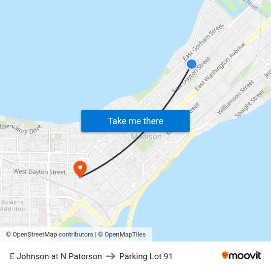 E Johnson at N Paterson to Parking Lot 91 map