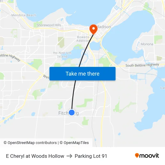 E Cheryl at Woods Hollow to Parking Lot 91 map