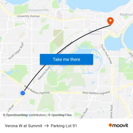 Verona W at Summit to Parking Lot 91 map