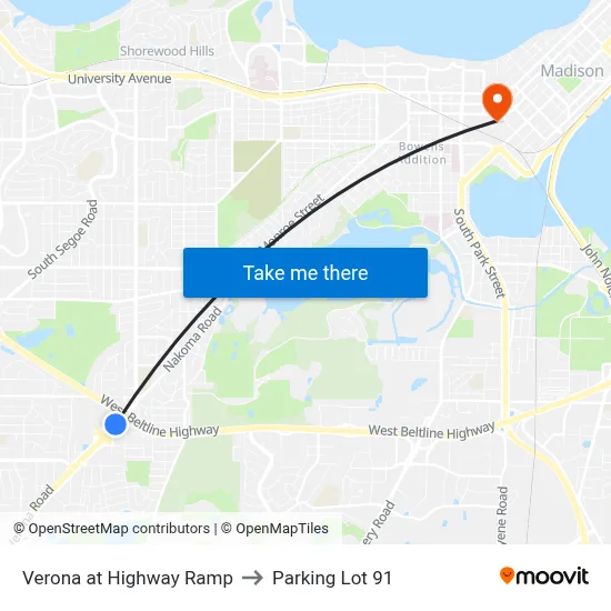 Verona at Highway Ramp to Parking Lot 91 map