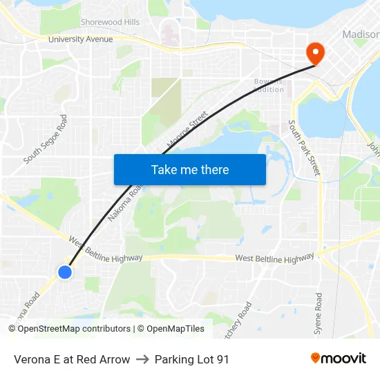 Verona E at Red Arrow to Parking Lot 91 map