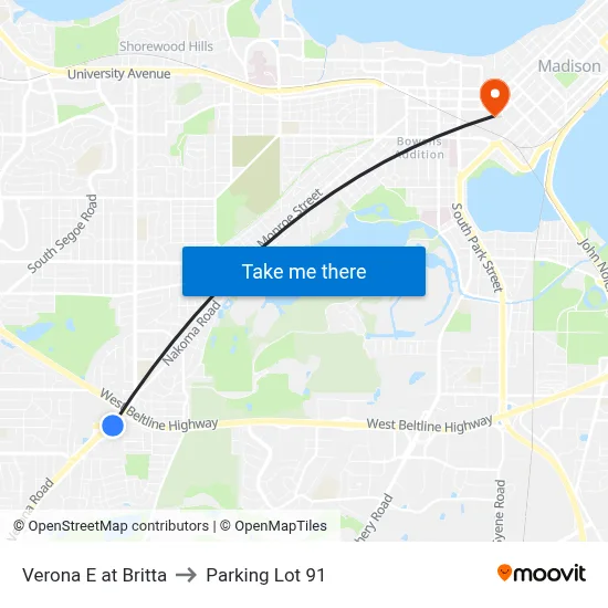 Verona E at Britta to Parking Lot 91 map