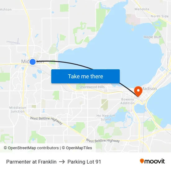 Parmenter at Franklin to Parking Lot 91 map