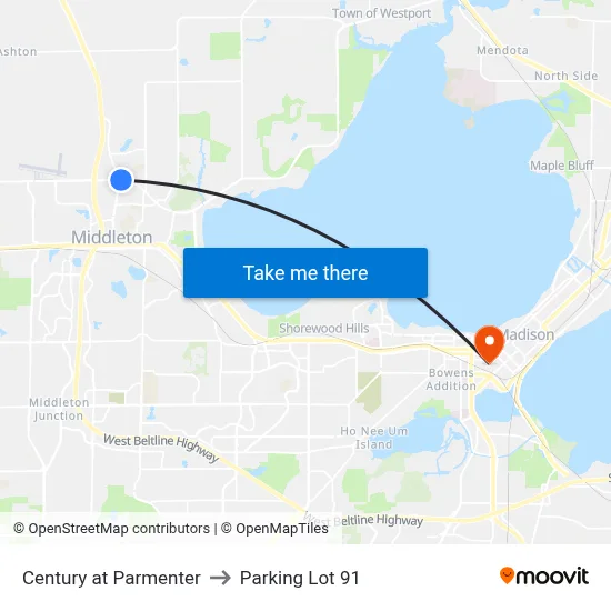 Century at Parmenter to Parking Lot 91 map