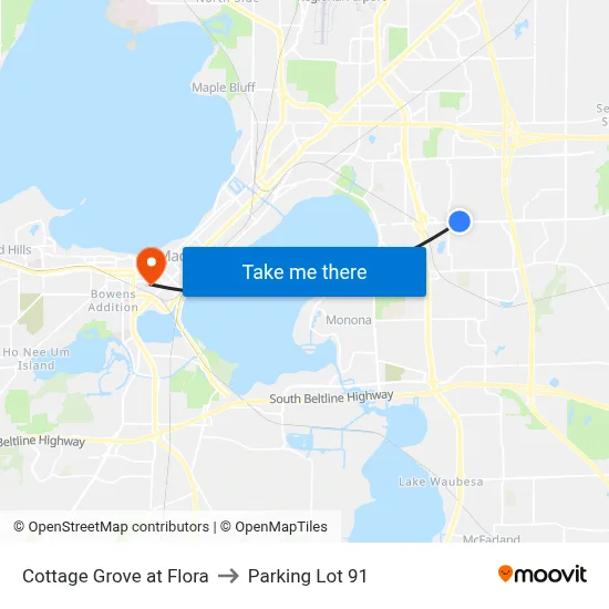 Cottage Grove at Flora to Parking Lot 91 map