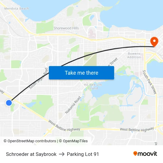 Schroeder at Saybrook to Parking Lot 91 map