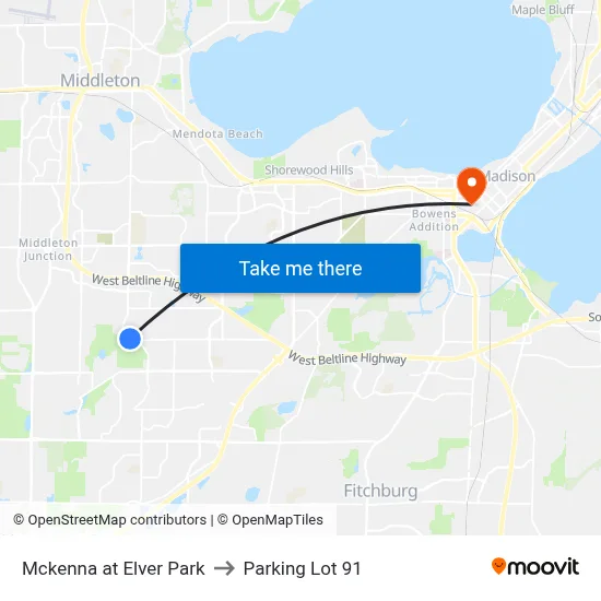Mckenna at Elver Park to Parking Lot 91 map
