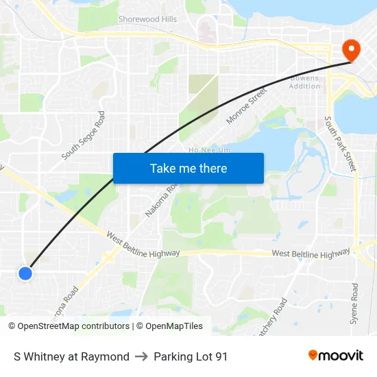 S Whitney at Raymond to Parking Lot 91 map
