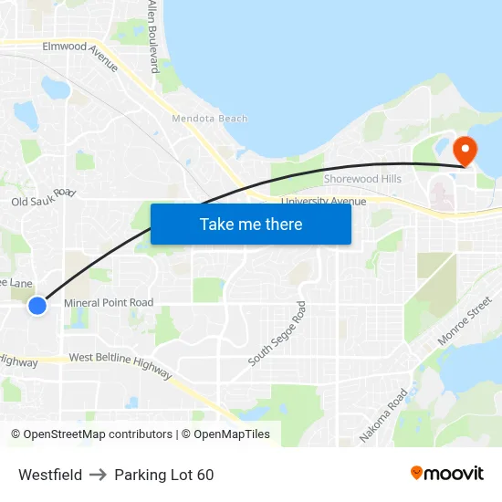 Westfield to Parking Lot 60 map