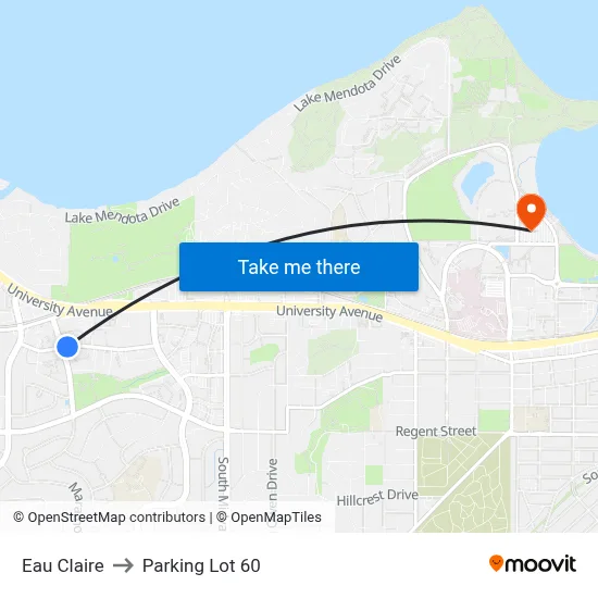 Eau Claire to Parking Lot 60 map