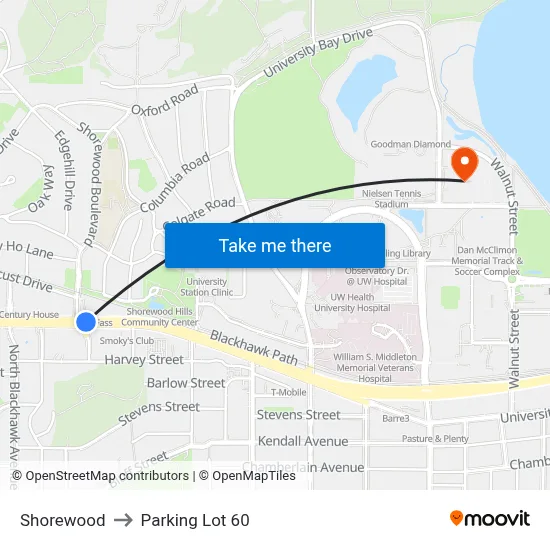 Shorewood to Parking Lot 60 map