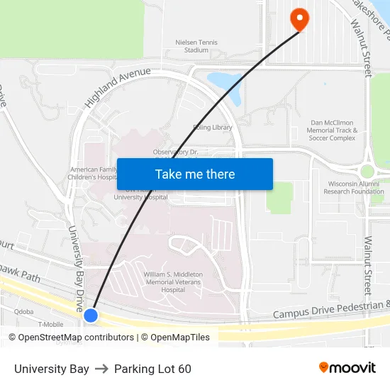 University Bay to Parking Lot 60 map