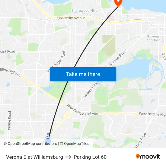 Verona E at Williamsburg to Parking Lot 60 map