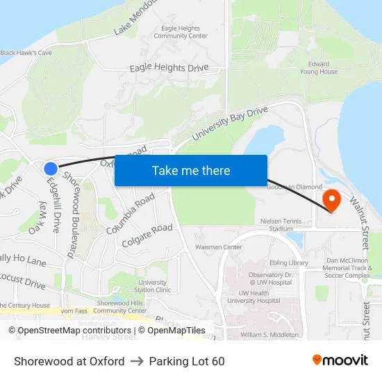 Shorewood at Oxford to Parking Lot 60 map