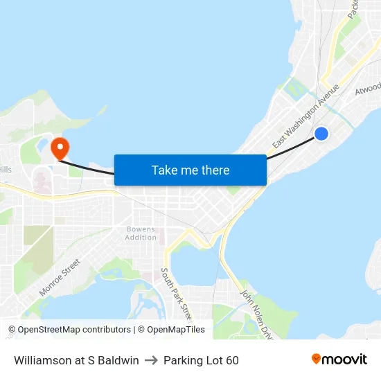 Williamson at S Baldwin to Parking Lot 60 map