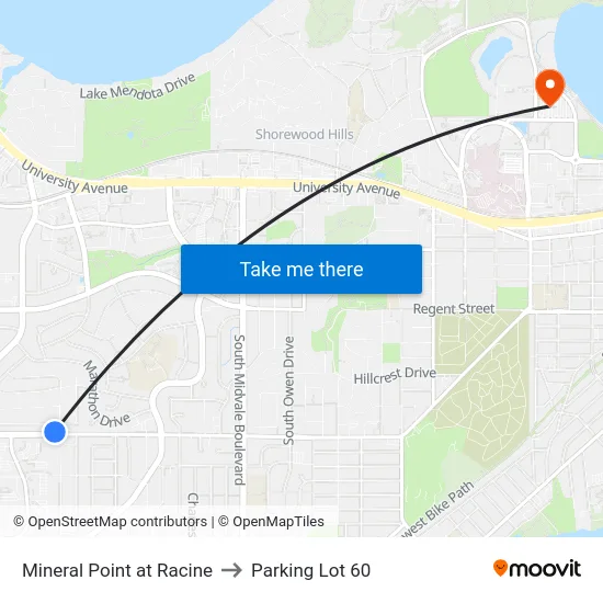 Mineral Point at Racine to Parking Lot 60 map