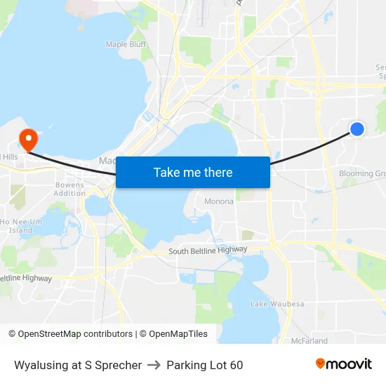 Wyalusing at S Sprecher to Parking Lot 60 map