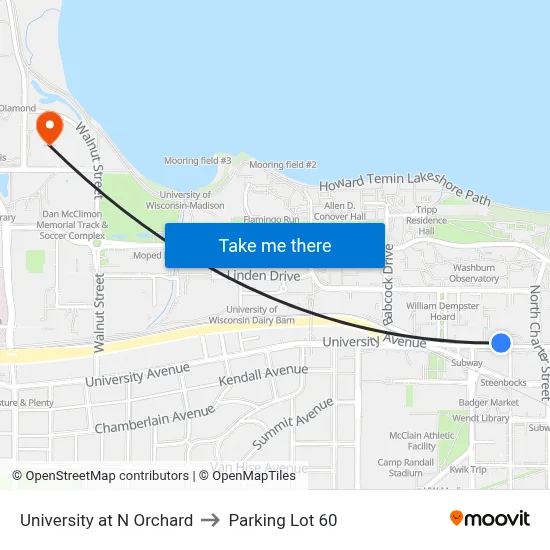 University at N Orchard to Parking Lot 60 map