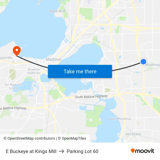 E Buckeye at Kings Mill to Parking Lot 60 map