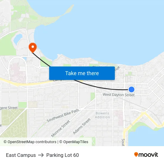 East Campus to Parking Lot 60 map