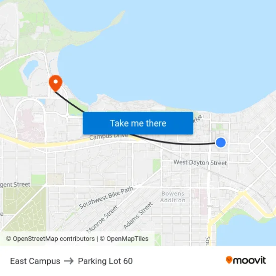 East Campus to Parking Lot 60 map