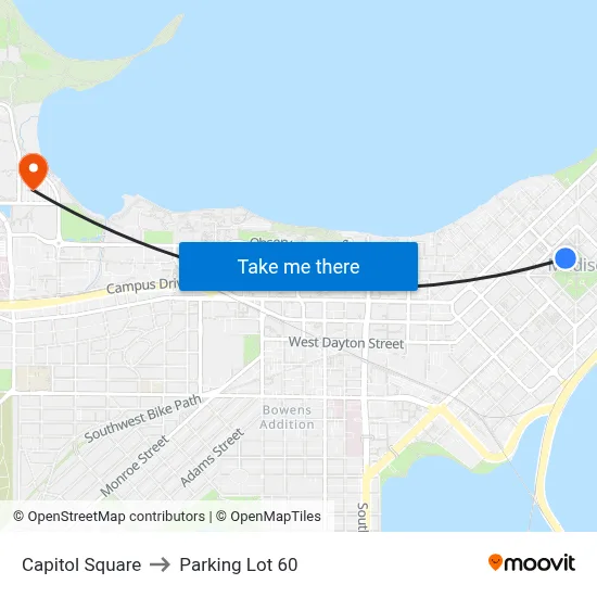 Capitol Square to Parking Lot 60 map