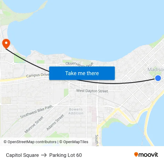 Capitol Square to Parking Lot 60 map