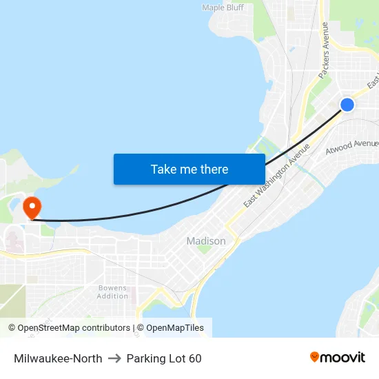 Milwaukee-North to Parking Lot 60 map