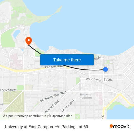 University at East Campus to Parking Lot 60 map