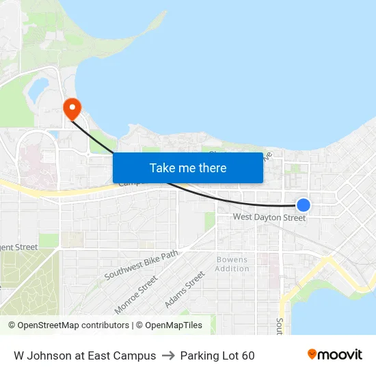 W Johnson at East Campus to Parking Lot 60 map