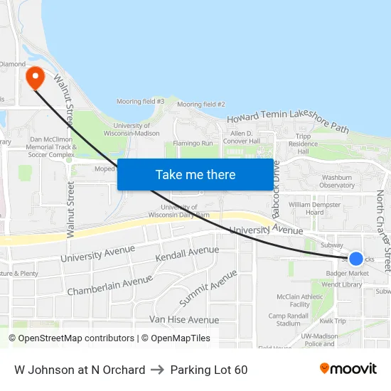 W Johnson at N Orchard to Parking Lot 60 map