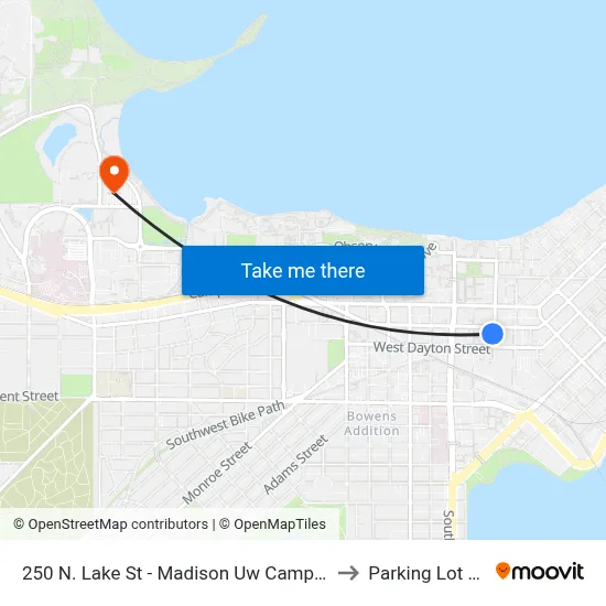 250 N. Lake St - Madison Uw Campus to Parking Lot 60 map